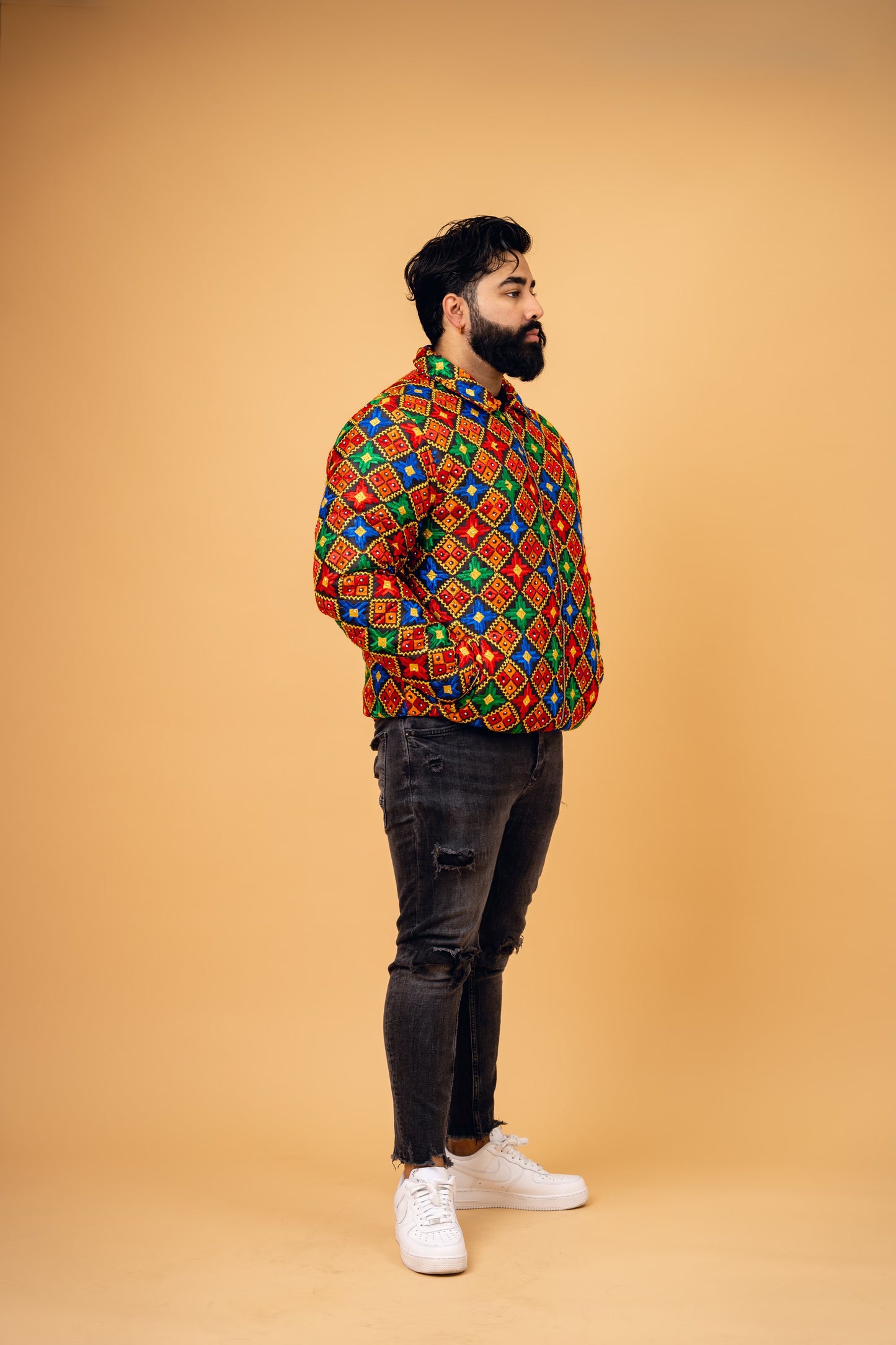 YOR® PHULKARI PUFFER JACKET - BLACK (PRE-ORDER)