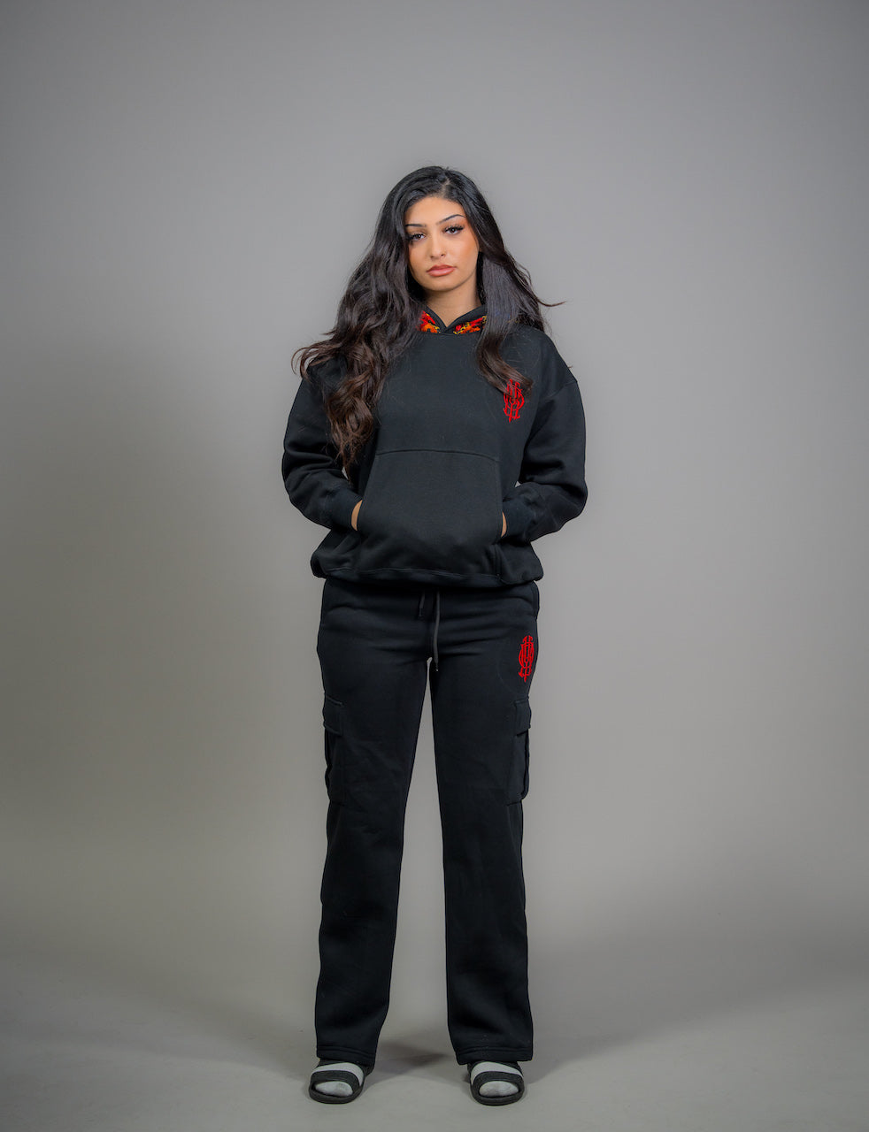 YOR® BLACK PHULKARI HOODIE - BLACK