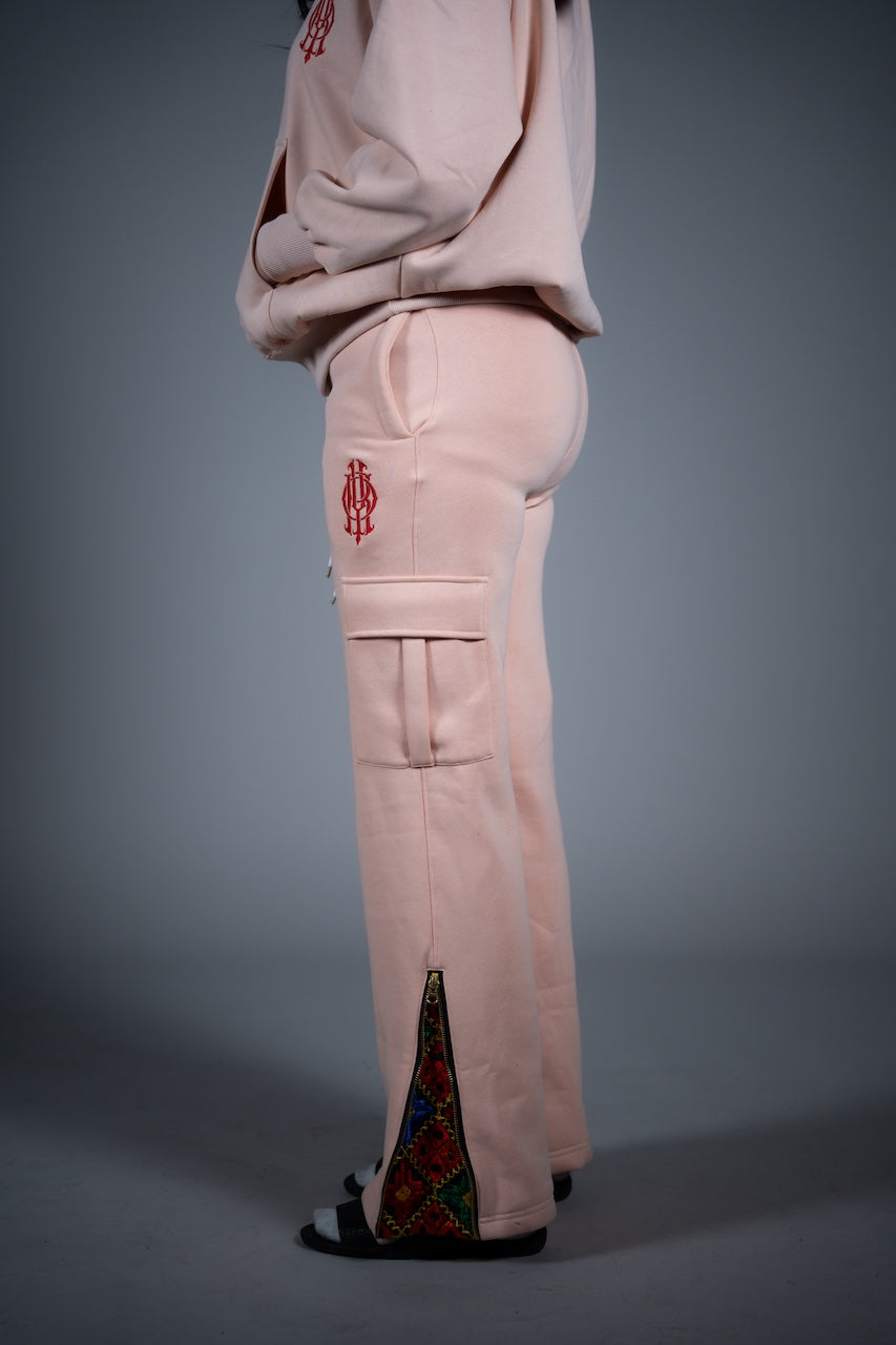 YOR® WOMENS BLACK PHULKARI SWEATPANTS - CREAM