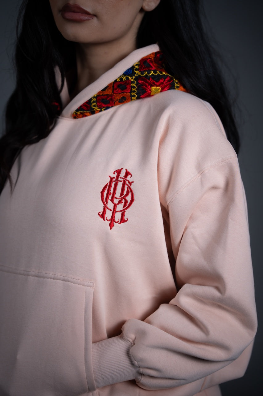 YOR® BLACK PHULKARI HOODIE - CREAM