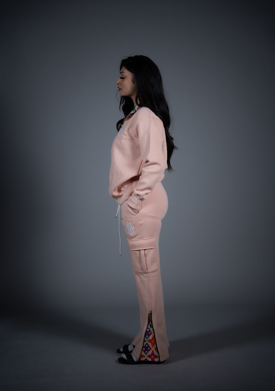 YOR® WOMENS WHITE PHULKARI SWEATPANTS - CREAM