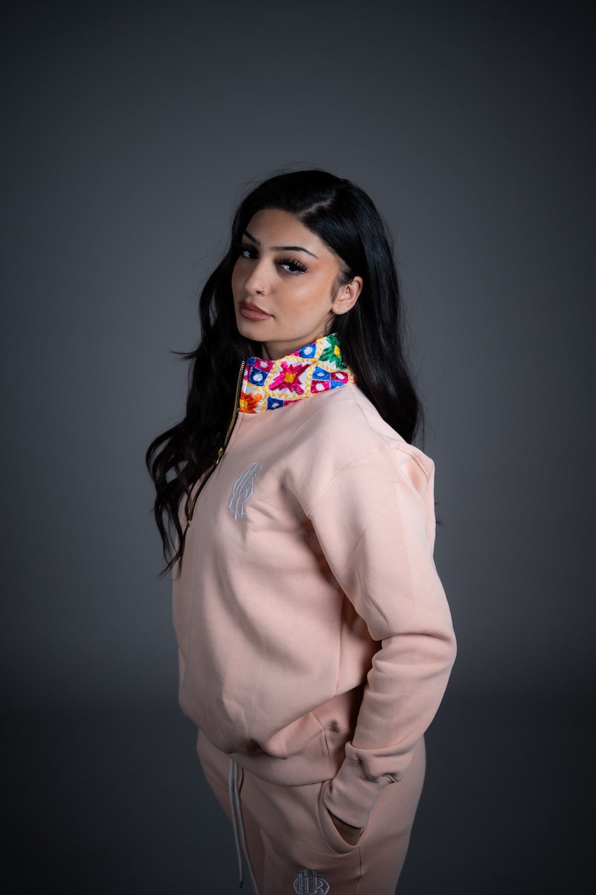 YOR® WHITE PHULKARI QUARTER ZIP - CREAM