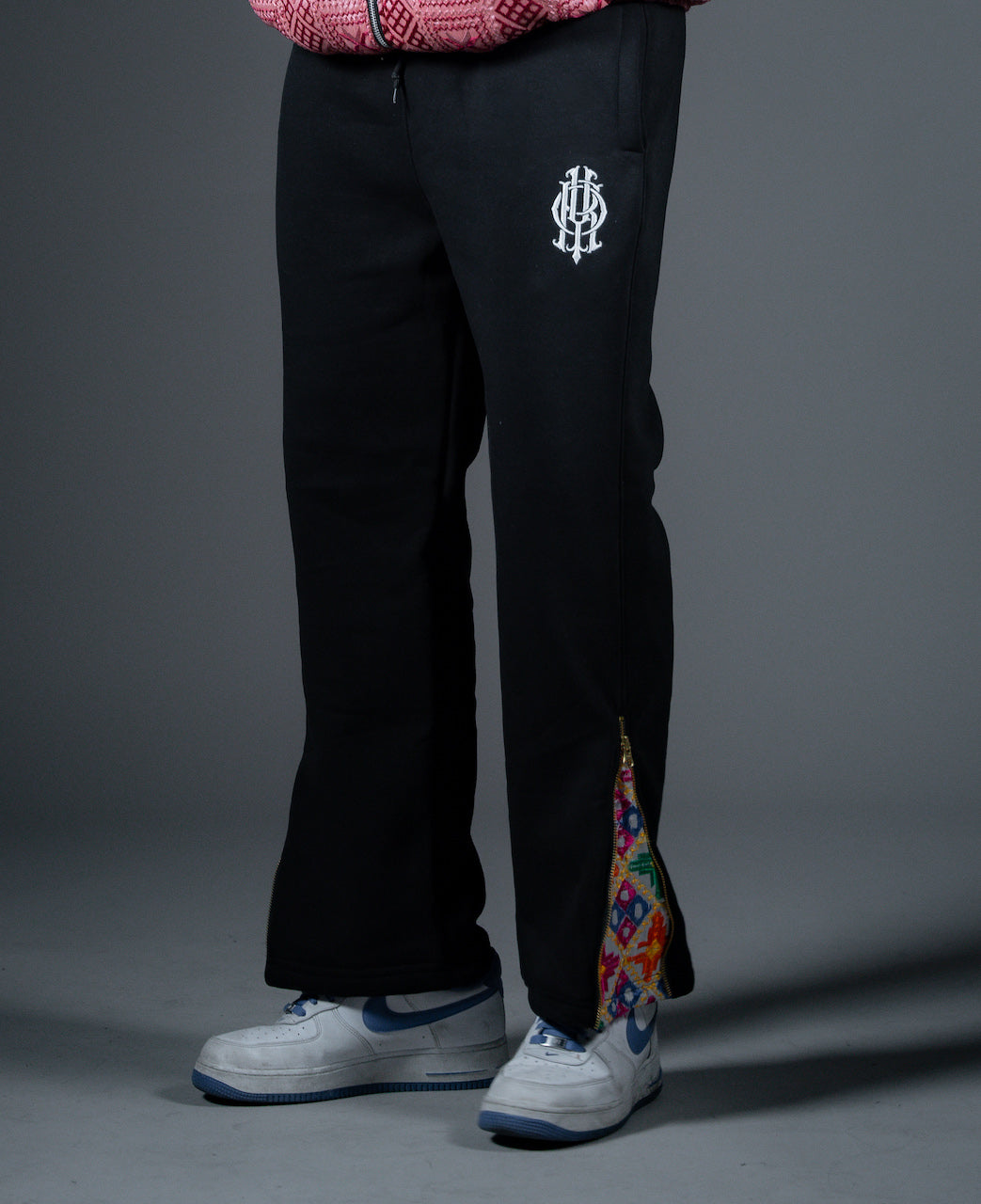 YOR® WHITE PHULKARI SWEATPANTS - BLACK
