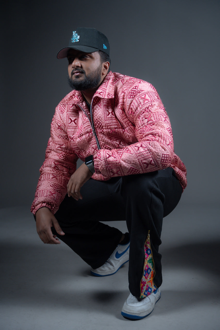 YOR® WHITE PHULKARI SWEATPANTS - BLACK