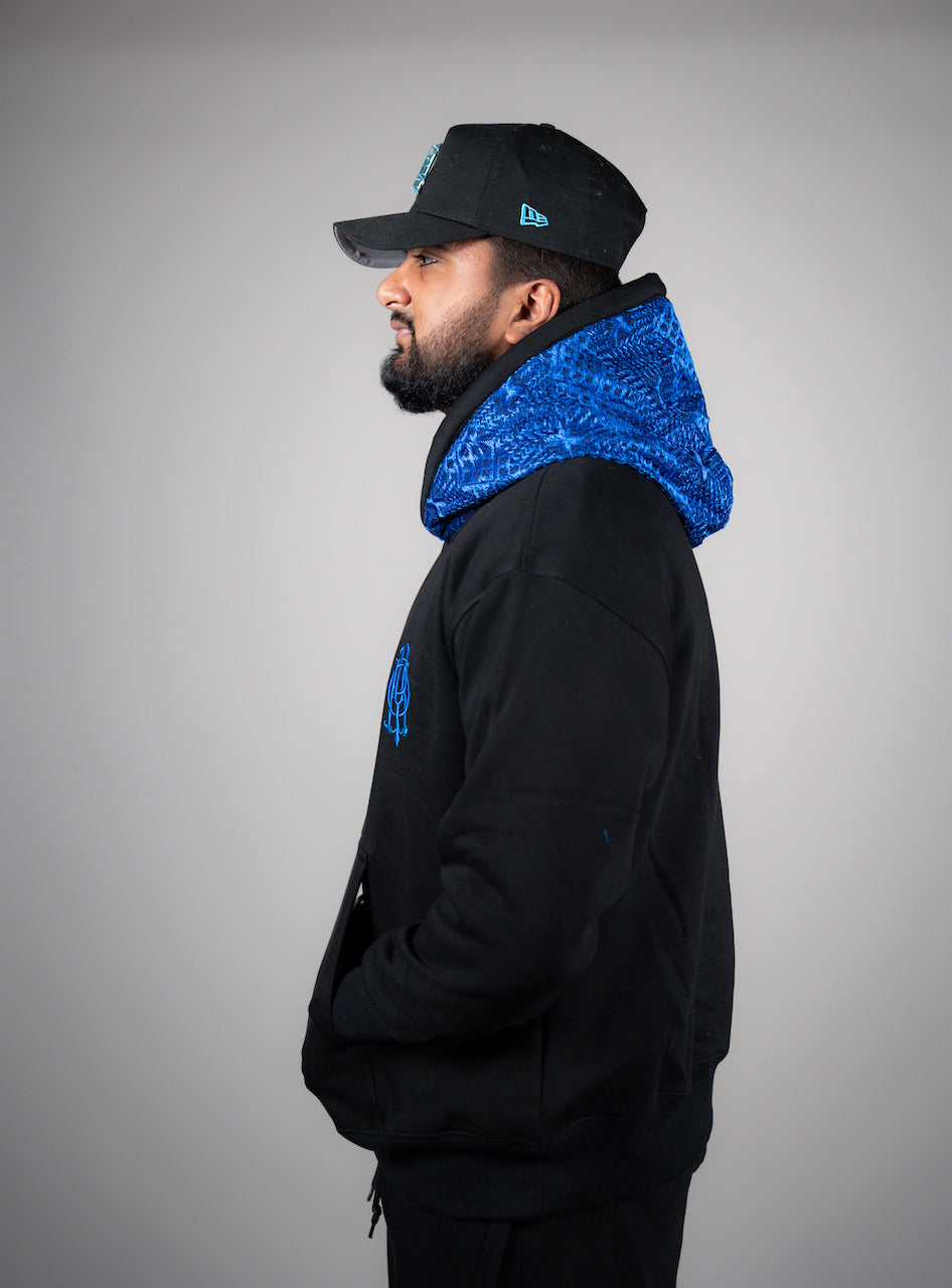 YOR® ROYAL BLUE PHULKARI HOODIE - BLACK