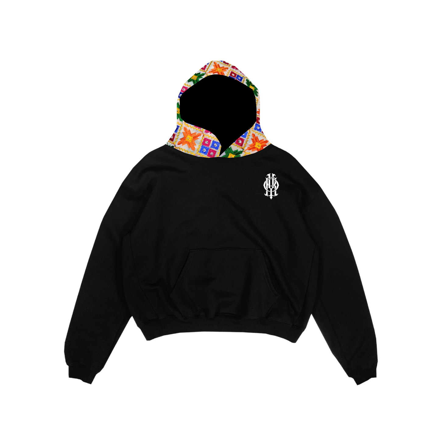 YOR® White Phulkari Hoodie - Black