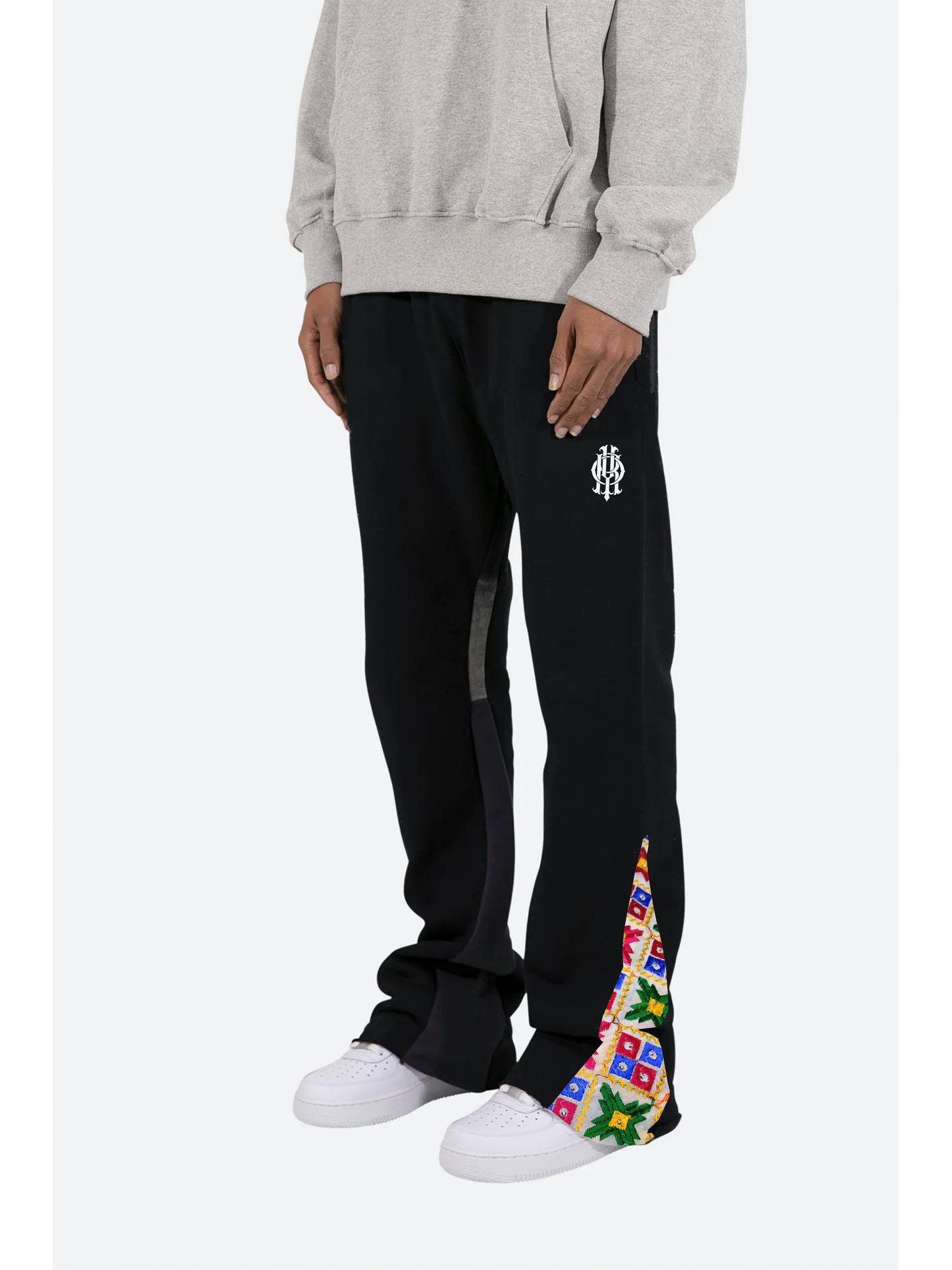 YOR® WHITE PHULKARI SWEATPANTS - BLACK