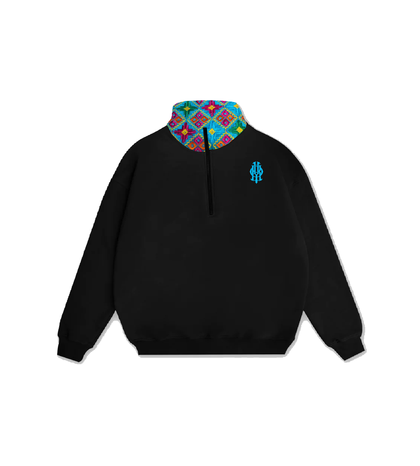 YOR® Tiffany Phulkari Quarter Zip - Black