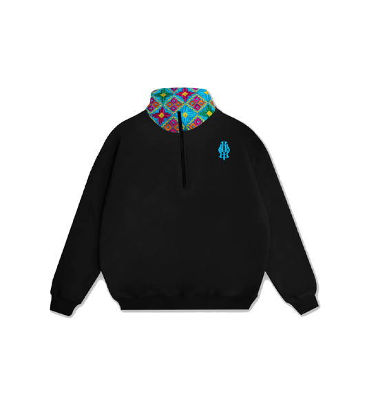 YOR® TIFFANY PHULKARI QUARTER ZIP - BLACK (Ready To Ship)