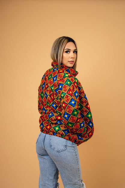 YOR® WOMENS PHULKARI PUFFER JACKET - BLACK (PRE-ORDER)