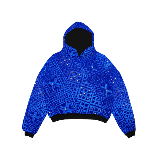 YOR® DOUBLE LAYER PHULKARI HOODIE - ROYAL BLUE (PRE-ORDER)
