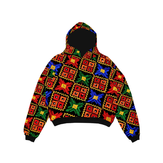 YOR® DOUBLE LAYER PHULKARI HOODIE - BLACK (PRE-ORDER)