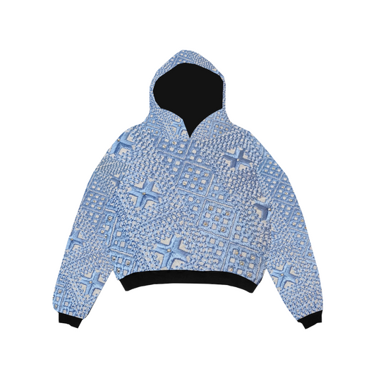 YOR® DOUBLE LAYER PHULKARI HOODIE - ICY GREY (PRE-ORDER)