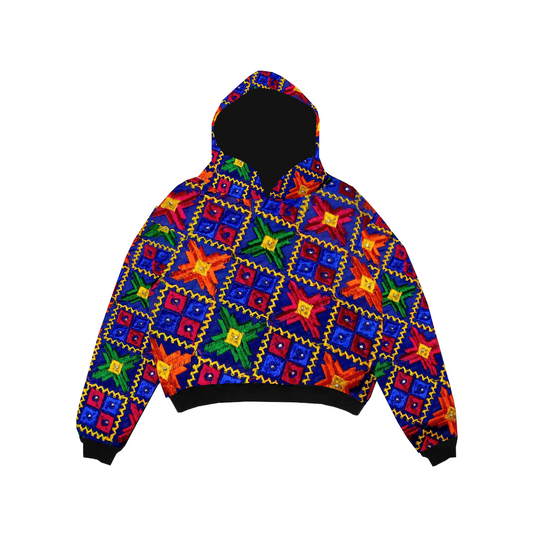 YOR® DOUBLE LAYER PHULKARI HOODIE - OG BLUE (PRE-ORDER)