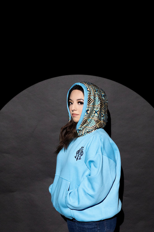 YOR® MULTI BLUE COLOR PHULKARI HOODIE - SKY BLUE (Ready To Ship)