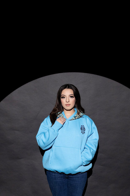 YOR® MULTI BLUE COLOR PHULKARI HOODIE - SKY BLUE (Ready To Ship)
