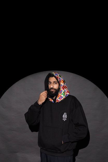 YOR® WHITE PHULKARI HOODIE - BLACK (PRE-ORDER)