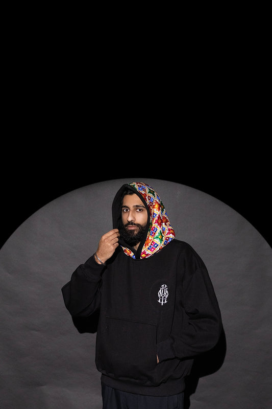 YOR® WHITE PHULKARI HOODIE - BLACK (PRE-ORDER)