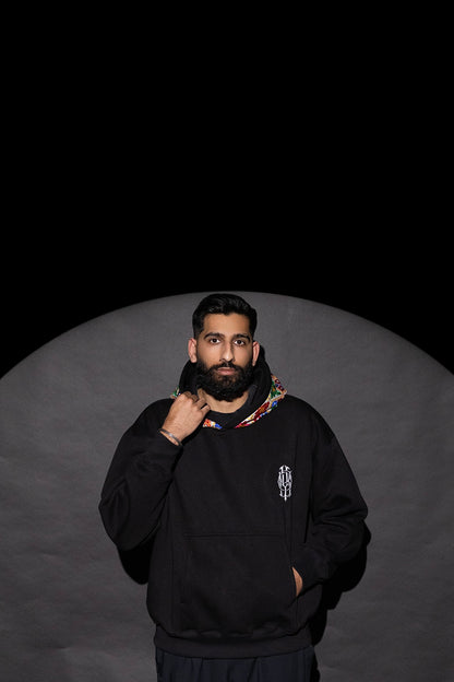 YOR® WHITE PHULKARI HOODIE - BLACK (PRE-ORDER)
