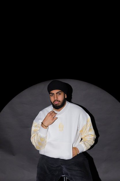 YOR® YELLOW PHULKARI MOCKNECK SWEATSHIRT - WHITE (PRE-ORDER)