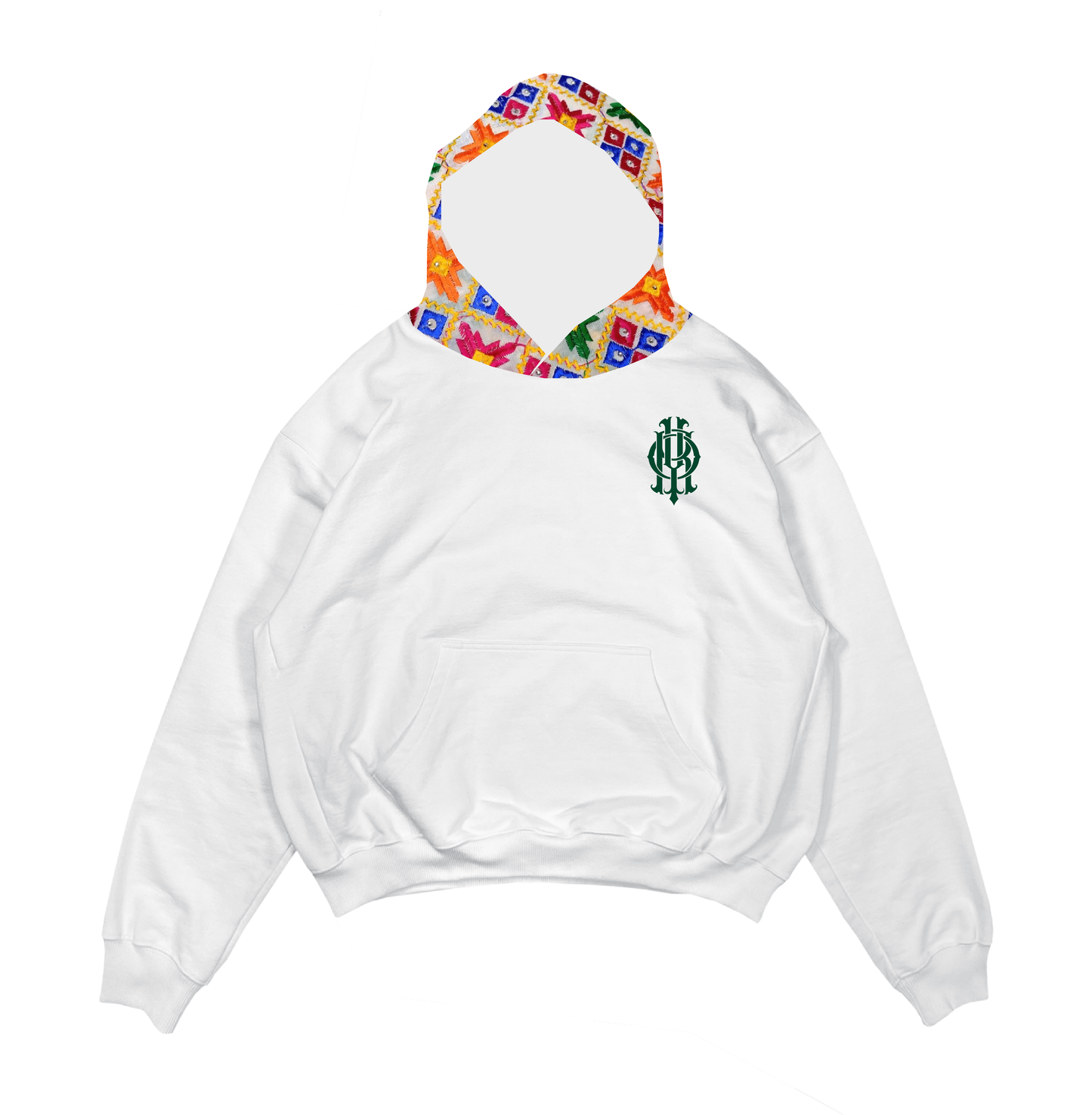 YOR® WHITE PHULKARI HOODIE - WHITE (Ready To Ship)