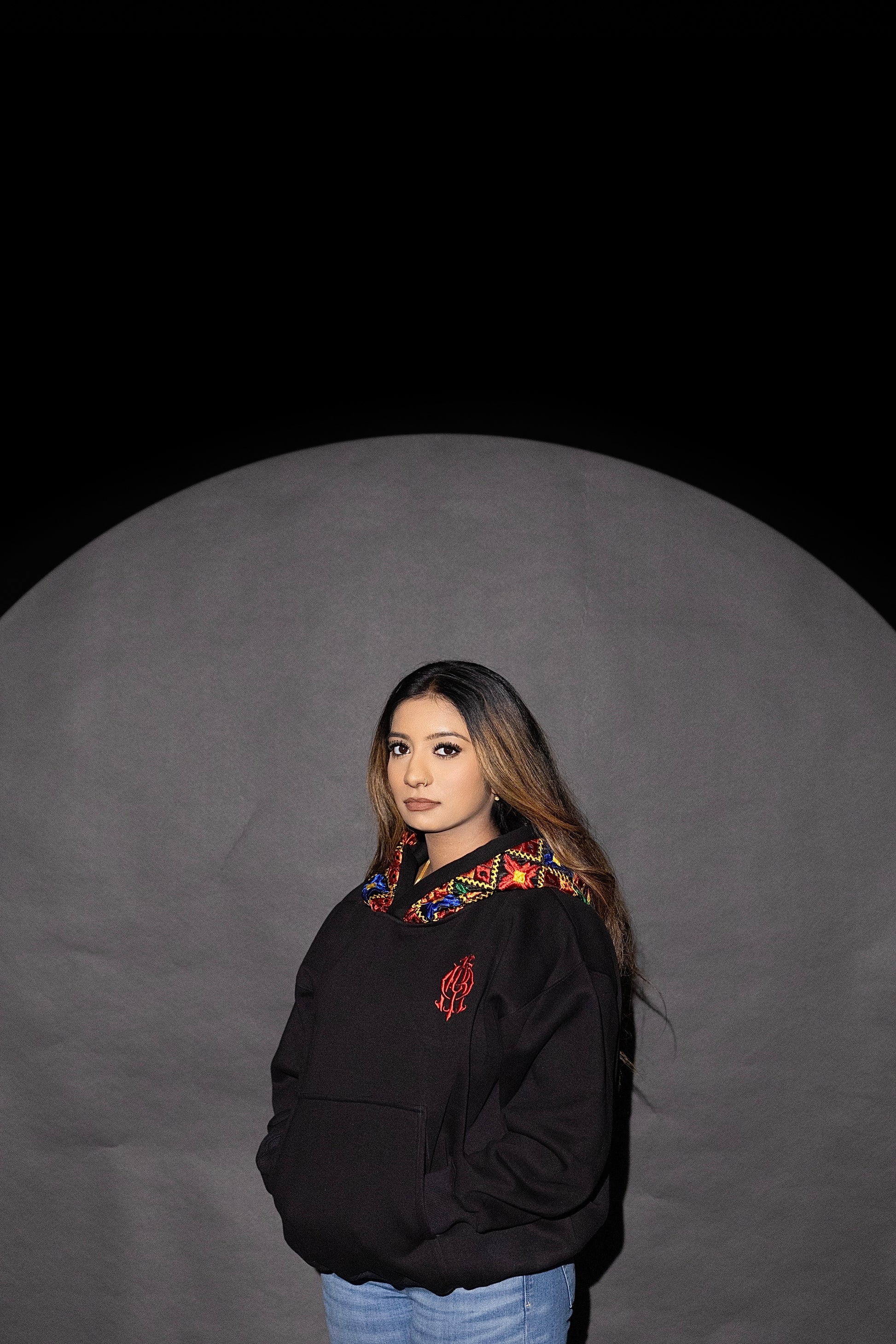 YOR Black Phulkari Hoodie featuring our phulkari embroidery 