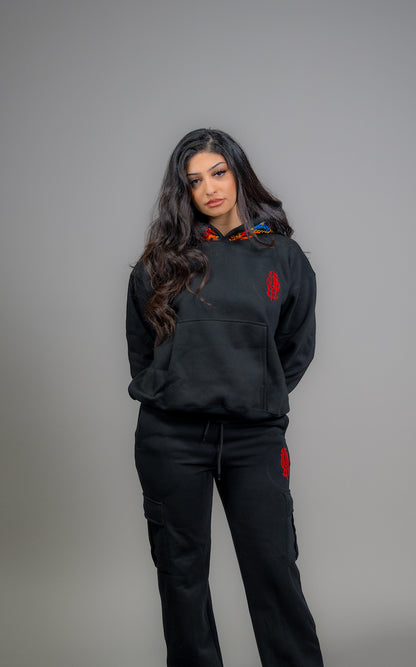 YOR Black Phulkari Hoodie featuring our phulkari embroidery 