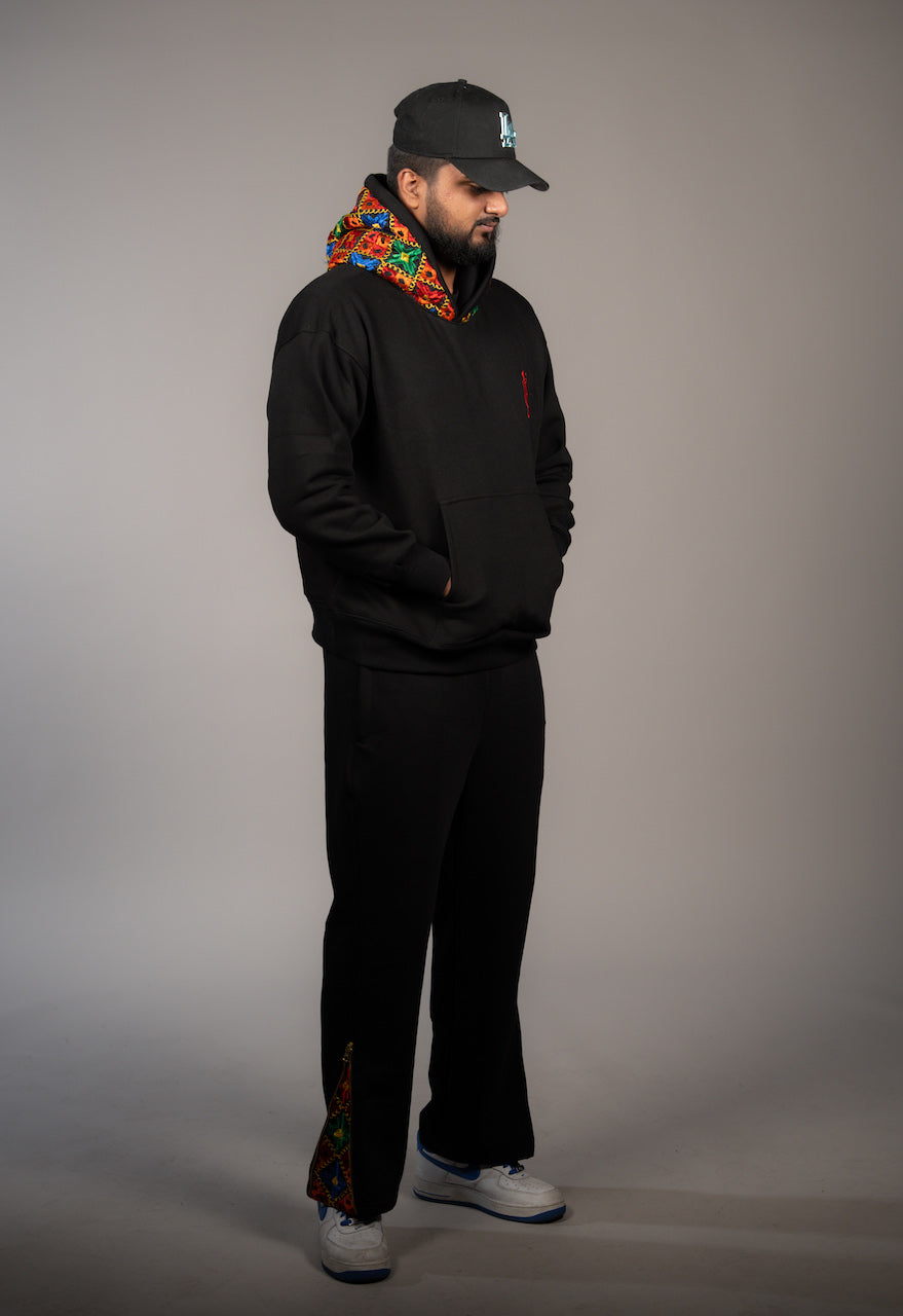 YOR Black Phulkari Sweatpants with our flared phulkari 