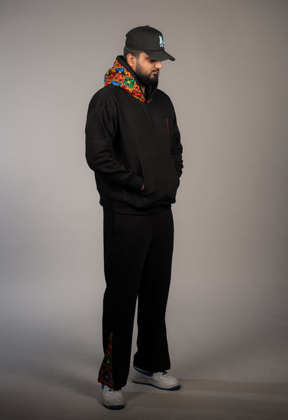 YOR Black Phulkari Sweatpants with our flared phulkari 