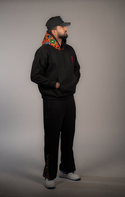 YOR Black Phulkari Sweatpants with our flared phulkari 