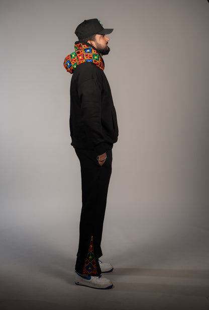 YOR Black Phulkari Sweatpants with our flared phulkari 