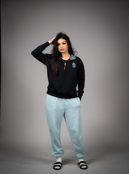 YOR Icy Grey Phulkari Quarter Zip with our heavyweight phulkari