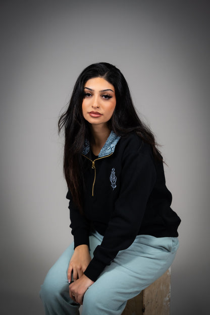 YOR Icy Grey Phulkari Quarter Zip with our heavyweight phulkari