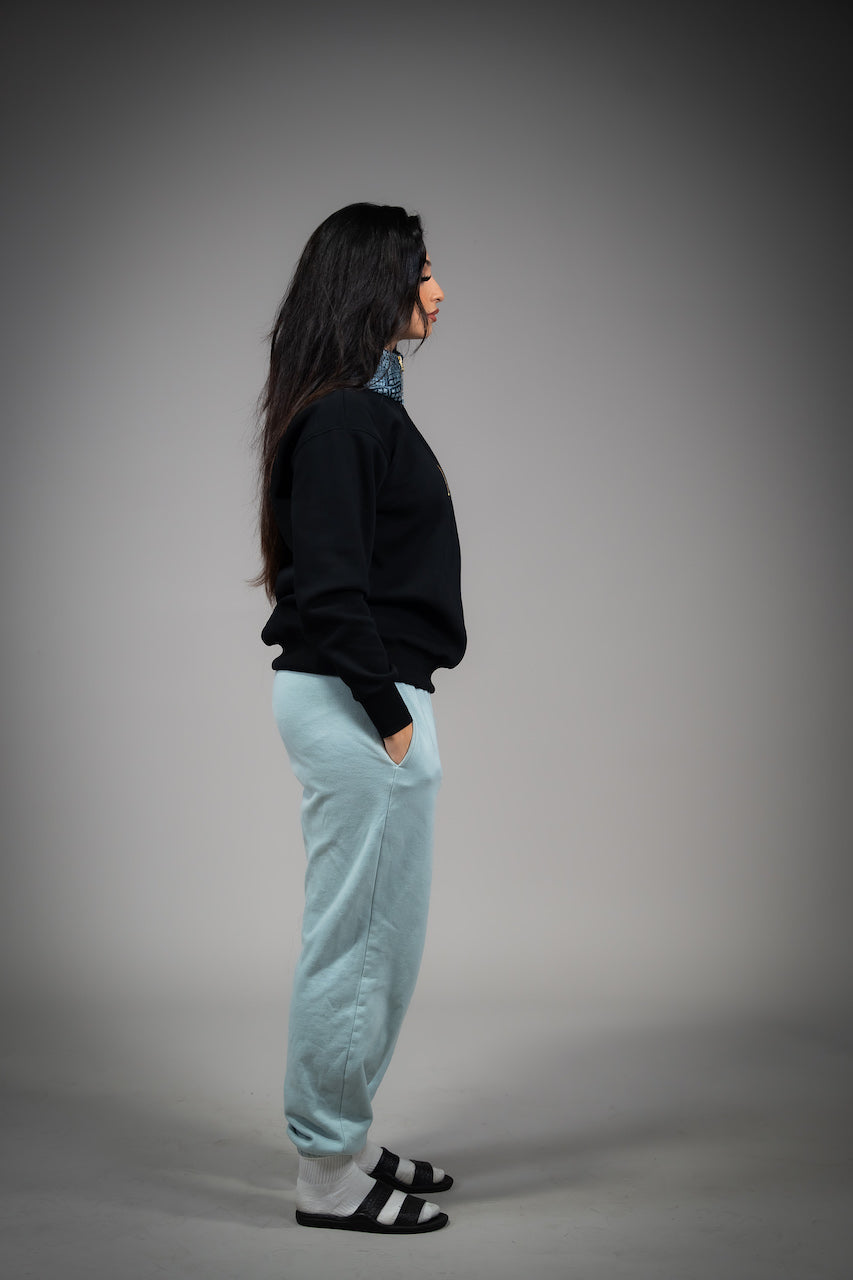 YOR Icy Grey Phulkari Quarter Zip with our heavyweight phulkari