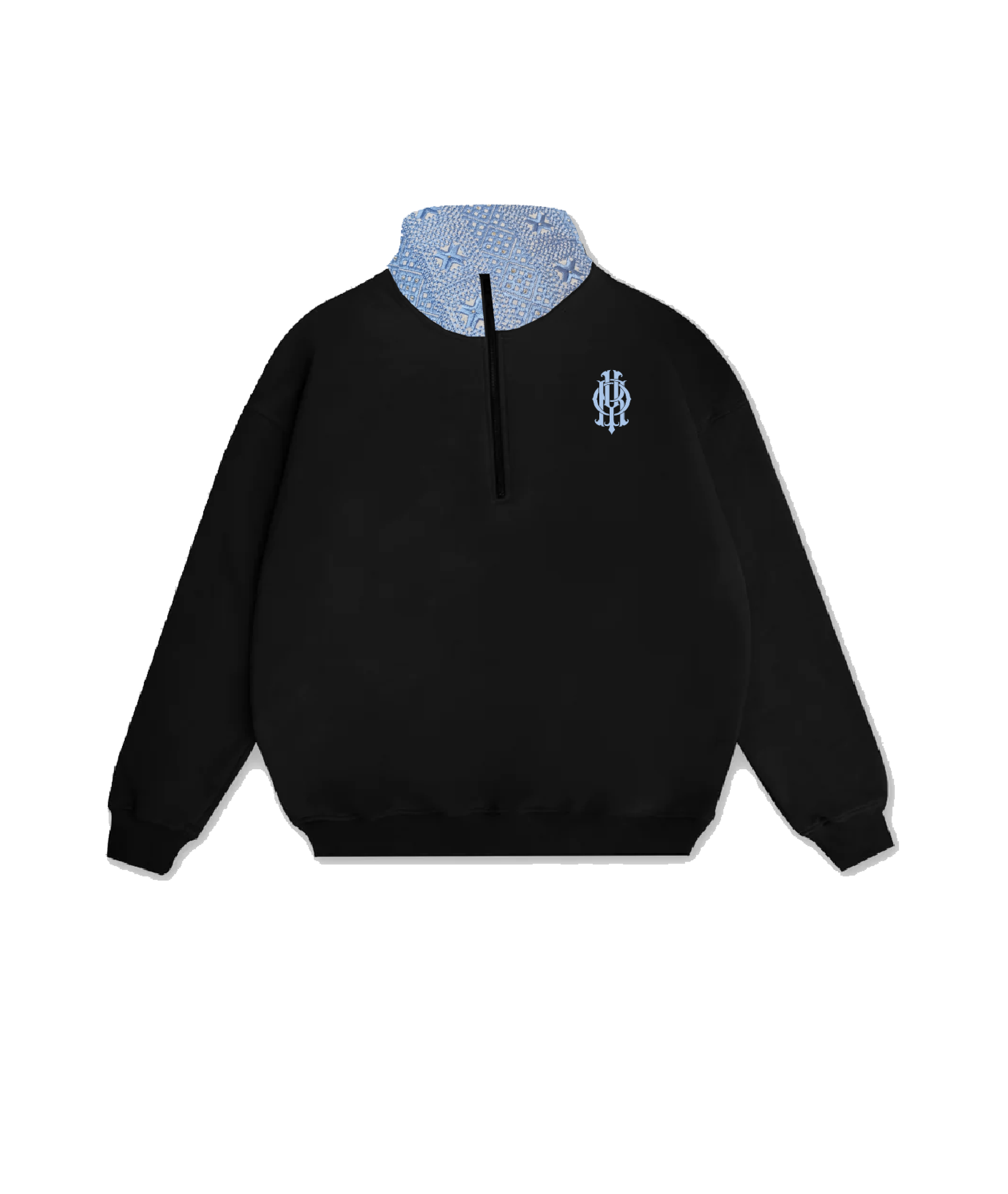 YOR Icy Grey Phulkari Quarter Zip with our heavyweight phulkari