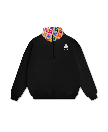 YOR White Phulkari Quarter Zip with our black base and white phulkari collar