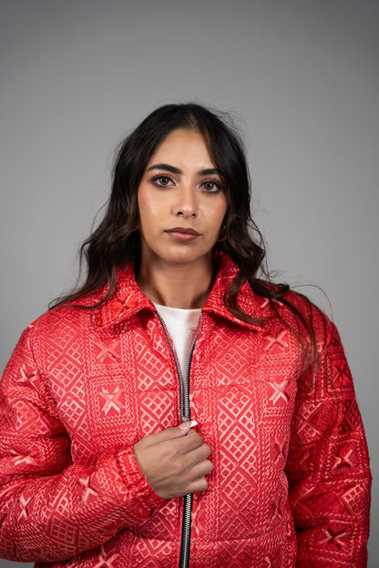 YOR® Womens Valentine Phulkari Puffer Jacket - (Limited Edition)
