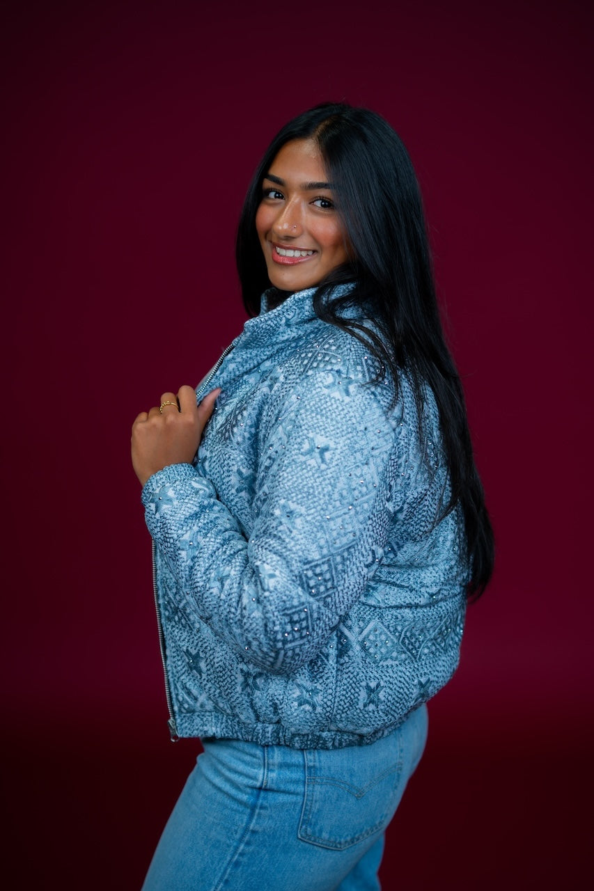YOR® WOMENS PHULKARI PUFFER JACKET - ICY GREY (PRE-ORDER)