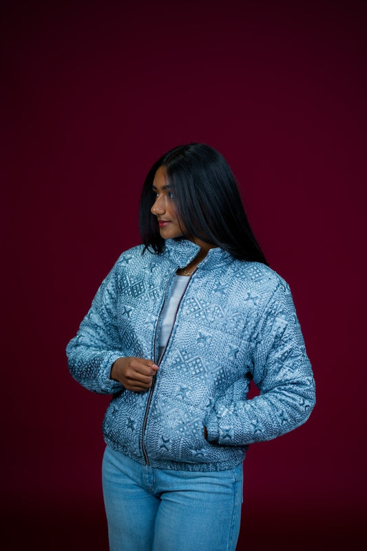 YOR® WOMENS PHULKARI PUFFER JACKET - ICY GREY (PRE-ORDER)
