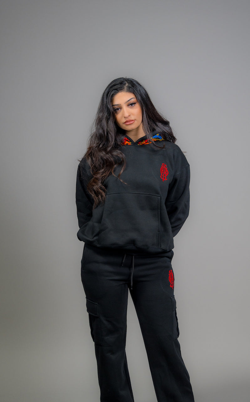YOR® BLACK PHULKARI HOODIE - BLACK (PRE-ORDER)