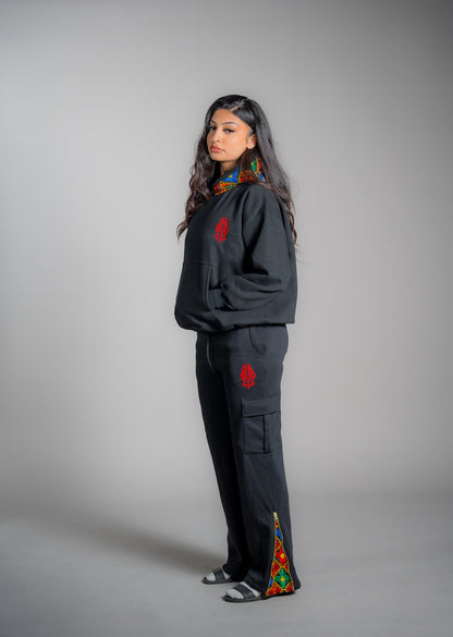 YOR® WOMENS BLACK PHULKARI SWEATPANTS - BLACK (PRE-ORDER)