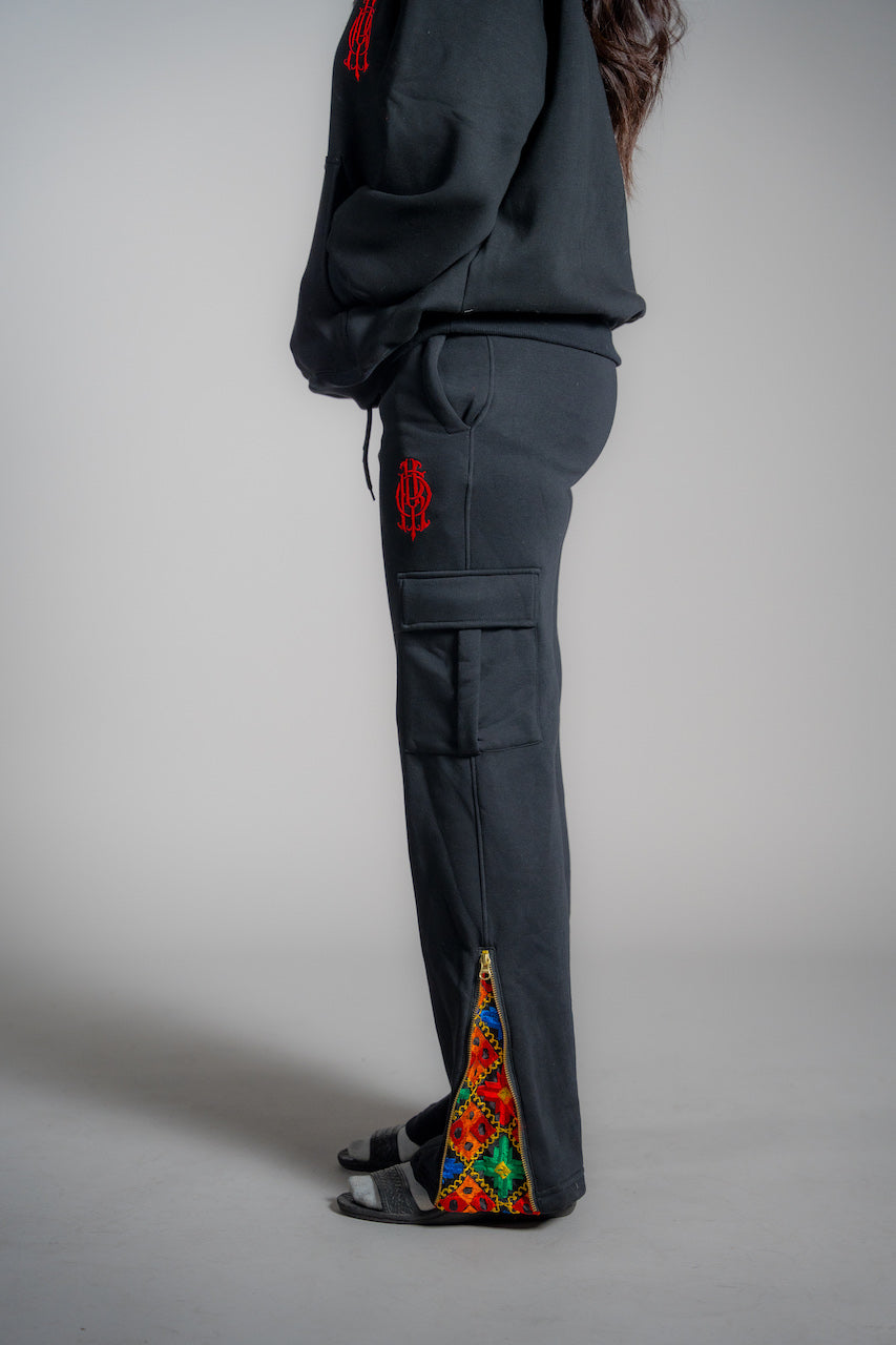YOR® WOMENS BLACK PHULKARI SWEATPANTS - BLACK (PRE-ORDER)