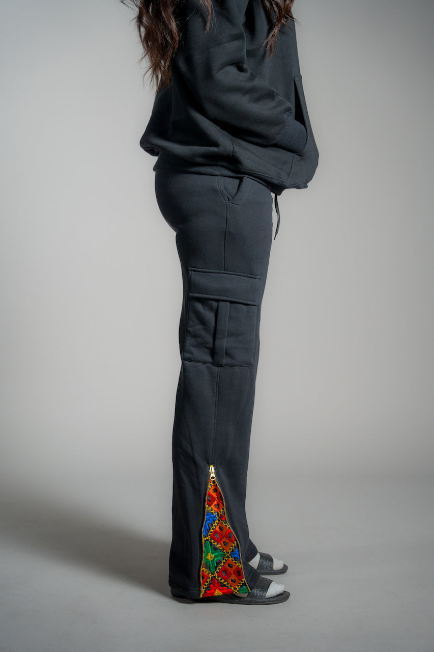 YOR® WOMENS BLACK PHULKARI SWEATPANTS - BLACK (PRE-ORDER)
