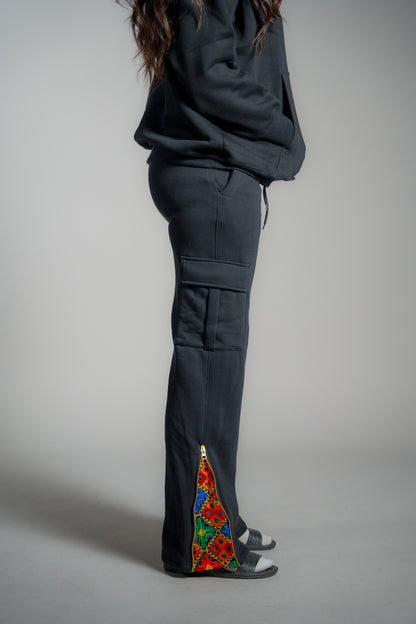 YOR® WOMENS BLACK PHULKARI SWEATPANTS - BLACK (PRE-ORDER)