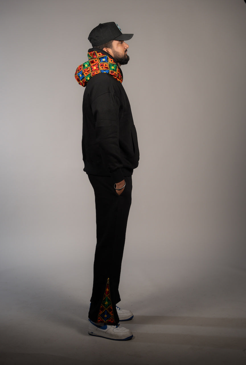 YOR® BLACK PHULKARI SWEATPANTS - BLACK