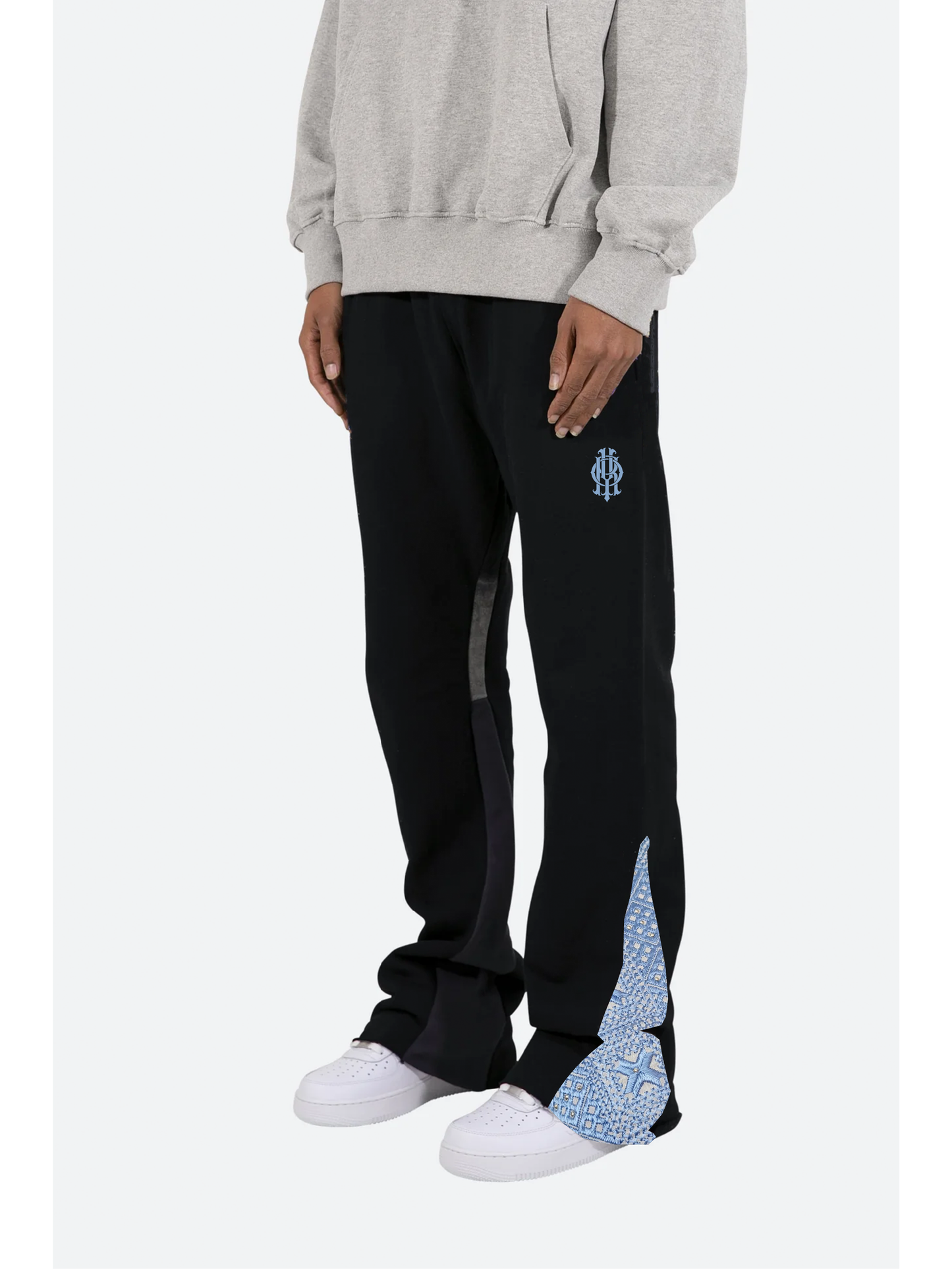 YOR® ICY GREY PHULKARI SWEATPANTS - BLACK (Ready To Ship)