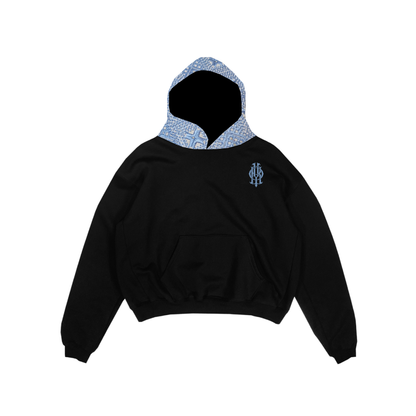 YOR® ICY GREY PHULKARI HOODIE - BLACK (Pre-Order)