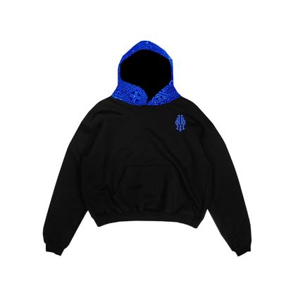 YOR® ROYAL BLUE PHULKARI HOODIE - BLACK (Ready To Ship)